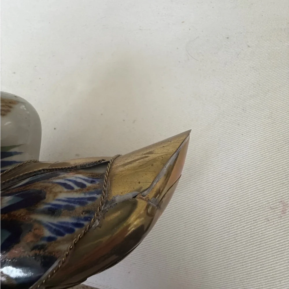 Blue & Gold Decorative Duck Figurine - Brass and Enamel